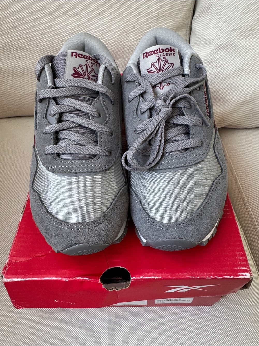 Reebok Kids Classic Sneakers in Gray with Maroon Logo